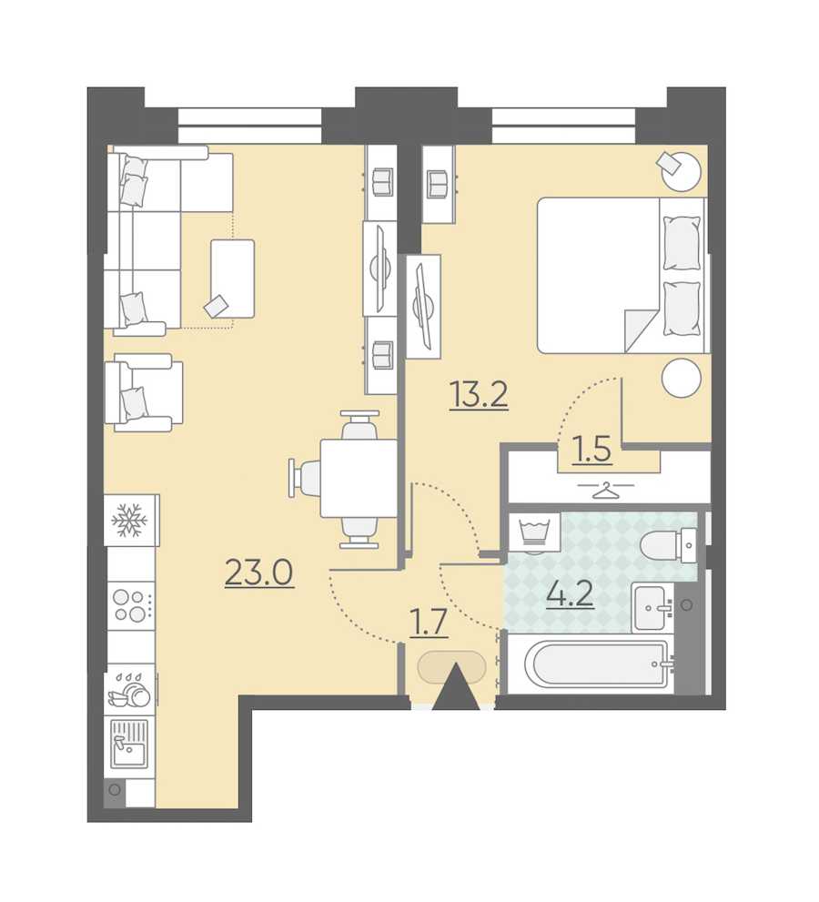 Однокомнатная квартира в : площадь 43.6 м2 , этаж: 2 – купить в Санкт-Петербурге